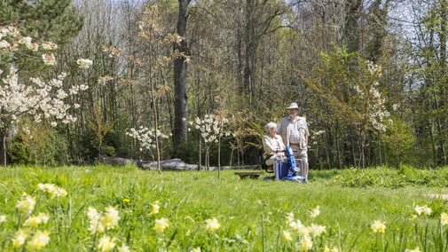 Visitors exploring the garden in May at Kingston Lacy, Dorset